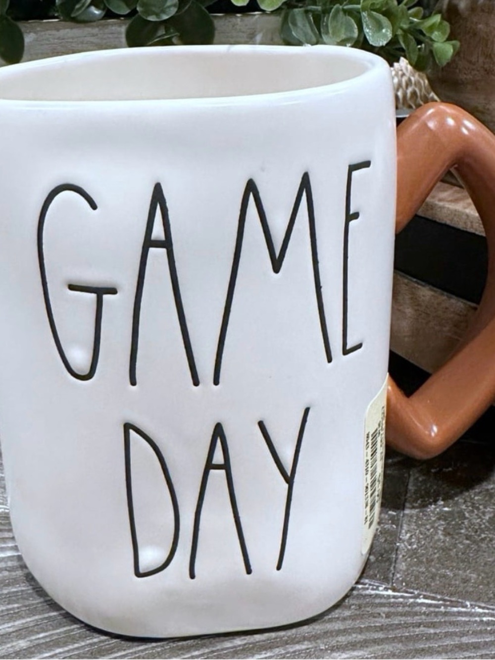 Rae Dunn White 'Game Day' Ceramic Mug with Brown football Handle